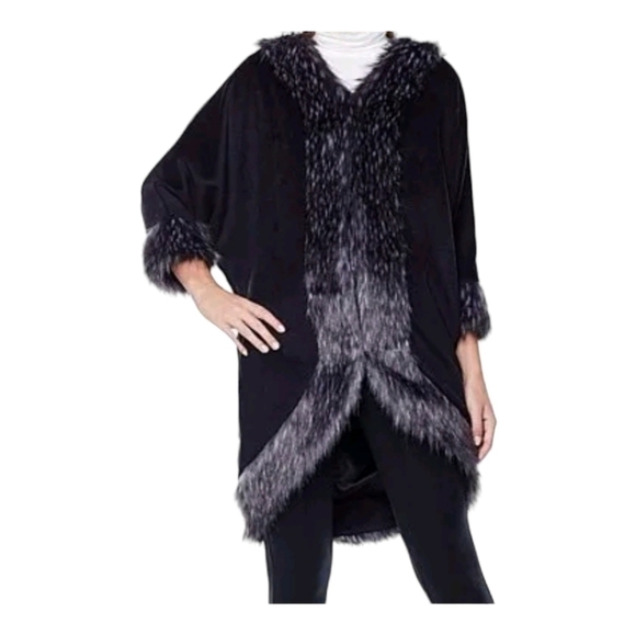 Nwt GRAY A BY ADRIENNE LANDAU QUEENS KIMONO WITH FAUX FUR TRIM MEDIUM - Picture 2 of 14